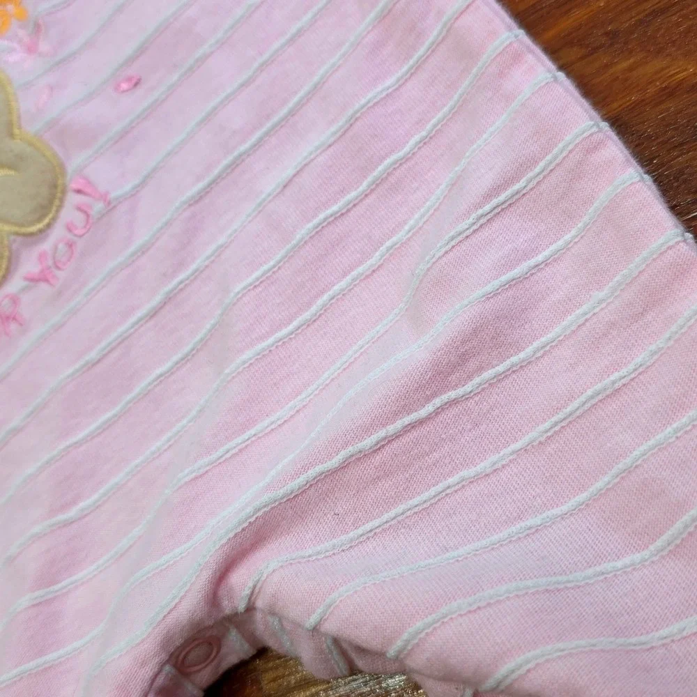 Vintage Baby Beginnings Pink‎ Striped Teddy Bear Footed Sleeper Preemie  Y2K